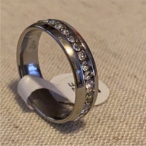 Stainless steel comfort band with CZ stones